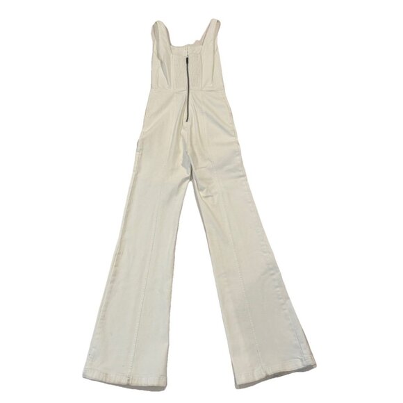 White Pants - Alice + Olivia Women's White Chels Corset Denim Jumpsuit Size 25